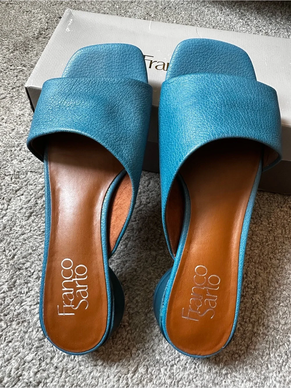Franco Sarto Teal Leather Slide Mules
